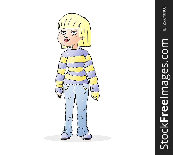 Cartoon Woman In Casual Clothes