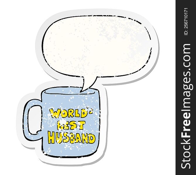 Worlds Best Husband Mug And Speech Bubble Distressed Sticker