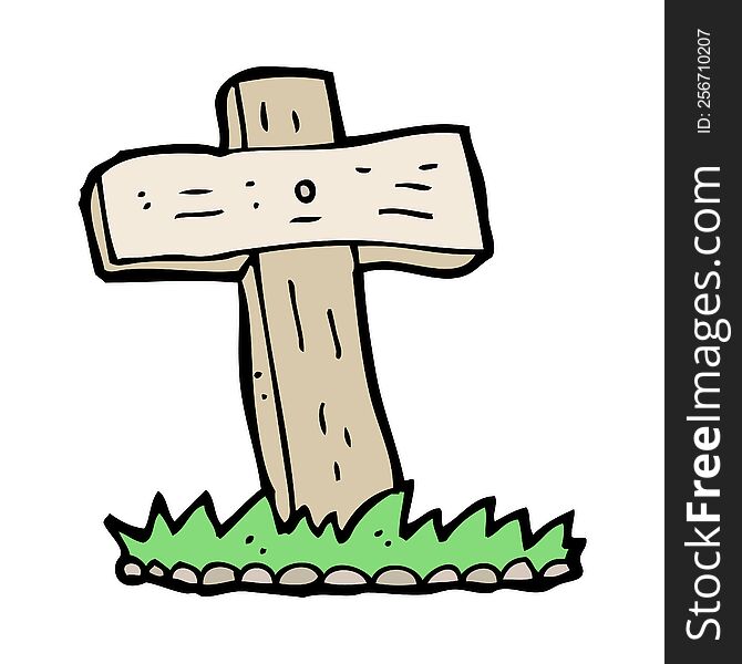 Cartoon Wooden Cross Grave