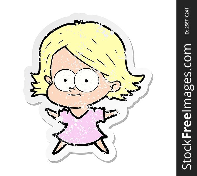 Distressed Sticker Of A Happy Cartoon Girl