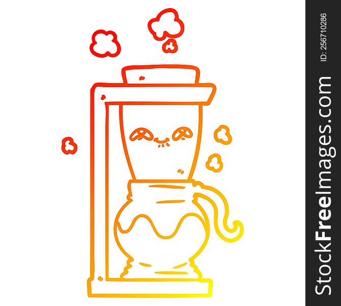 Warm Gradient Line Drawing Happy Cartoon Coffee Pot