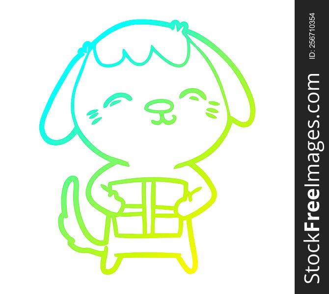 Cold Gradient Line Drawing Happy Cartoon Dog