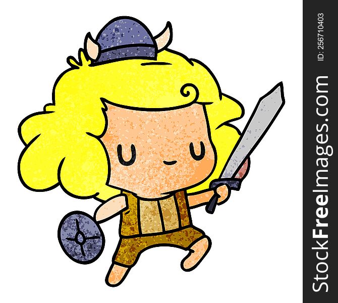 textured cartoon illustration kawaii cute viking child. textured cartoon illustration kawaii cute viking child
