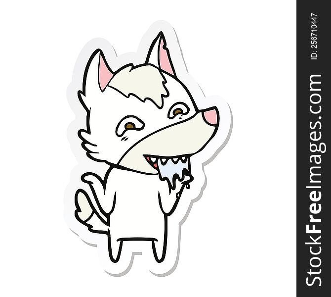 sticker of a cartoon hungry wolf