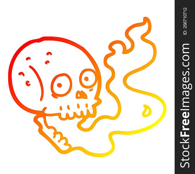 warm gradient line drawing of a cartoon haunted skull