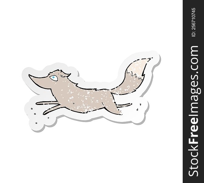 Retro Distressed Sticker Of A Cartoon Wolf Running