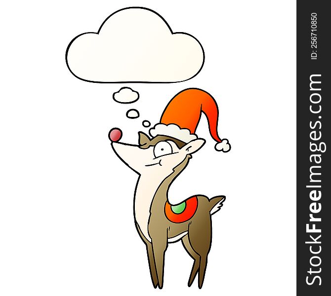 cartoon christmas reindeer with thought bubble in smooth gradient style