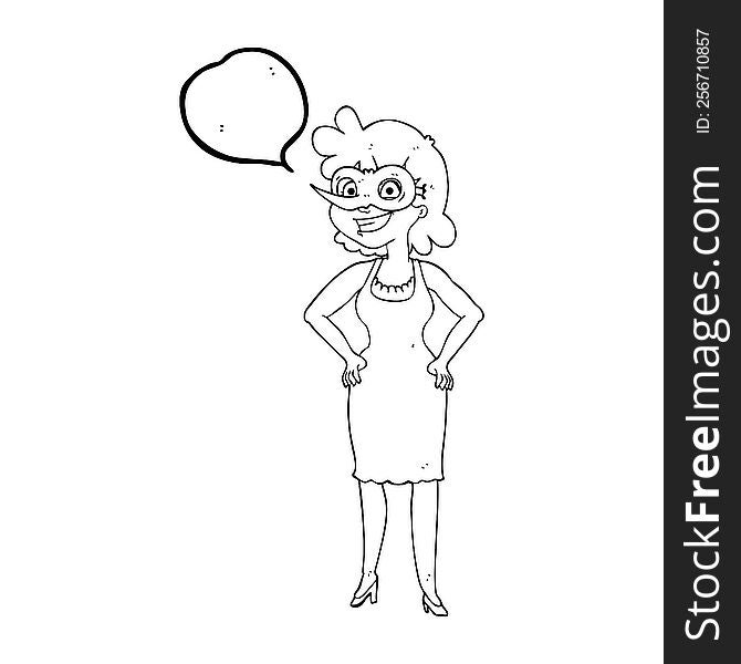 freehand drawn speech bubble cartoon woman wearing mask