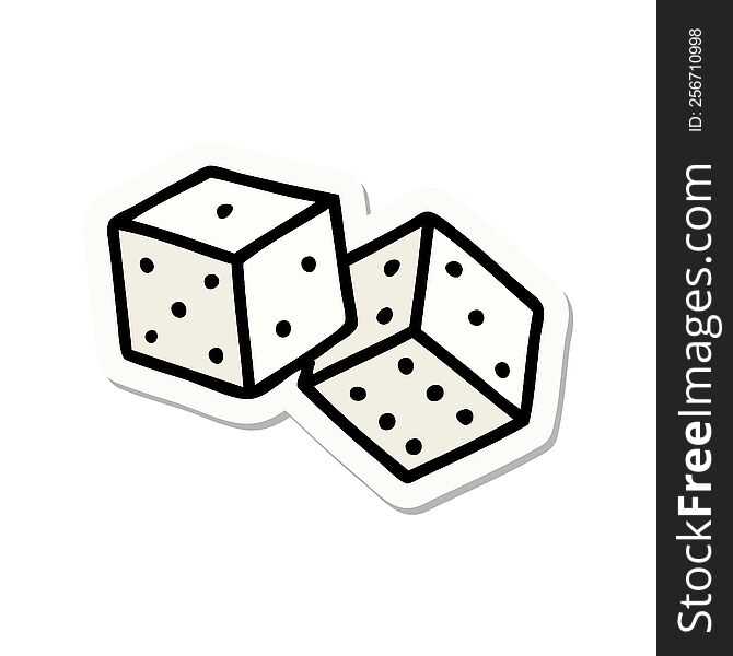 sticker of tattoo in traditional style of lucky dice. sticker of tattoo in traditional style of lucky dice