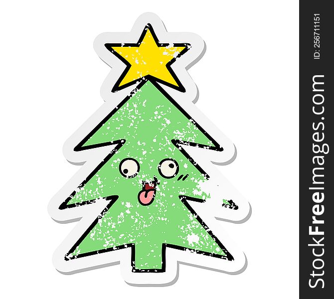 distressed sticker of a cute cartoon christmas tree
