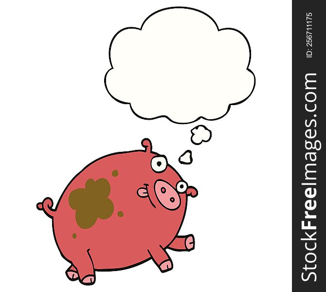 cartoon pig with thought bubble. cartoon pig with thought bubble