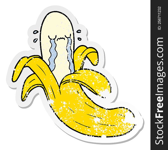 distressed sticker of a cartoon crying banana