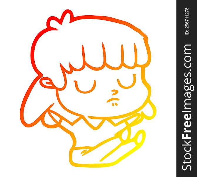 warm gradient line drawing of a cartoon indifferent woman sitting