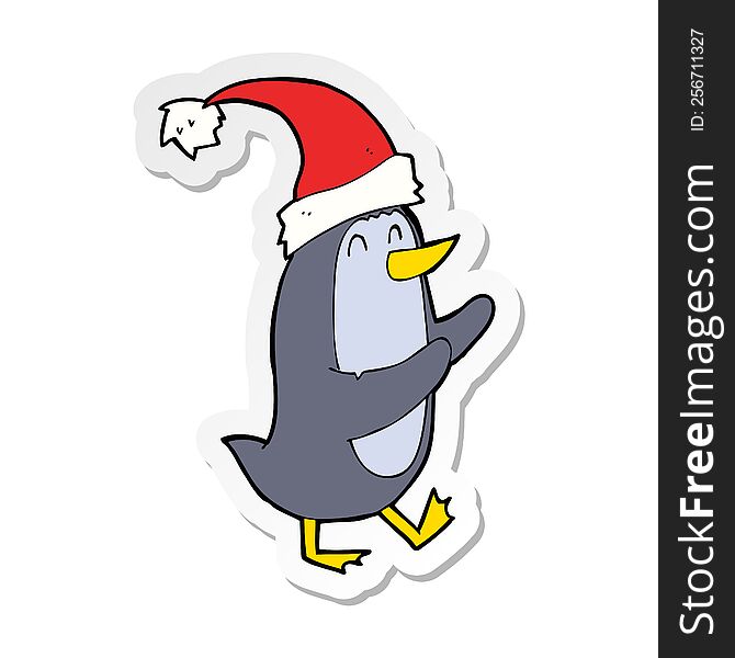 Sticker Of A Cartoon Christmas Penguin