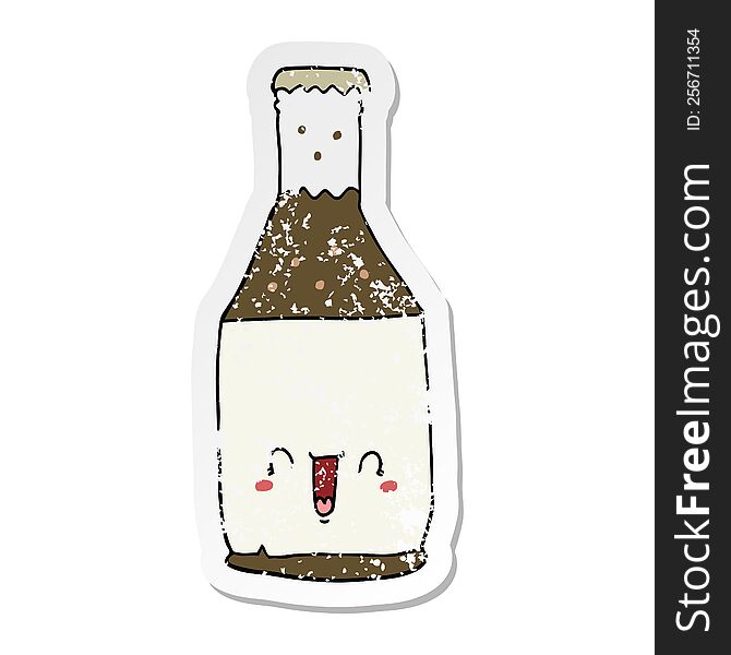 Distressed Sticker Of A Cartoon Beer Bottle