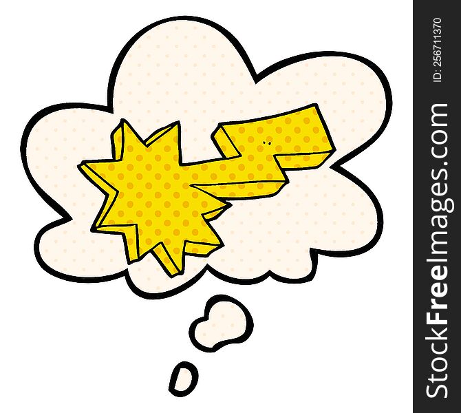 Cartoon Lightning Strike And Thought Bubble In Comic Book Style