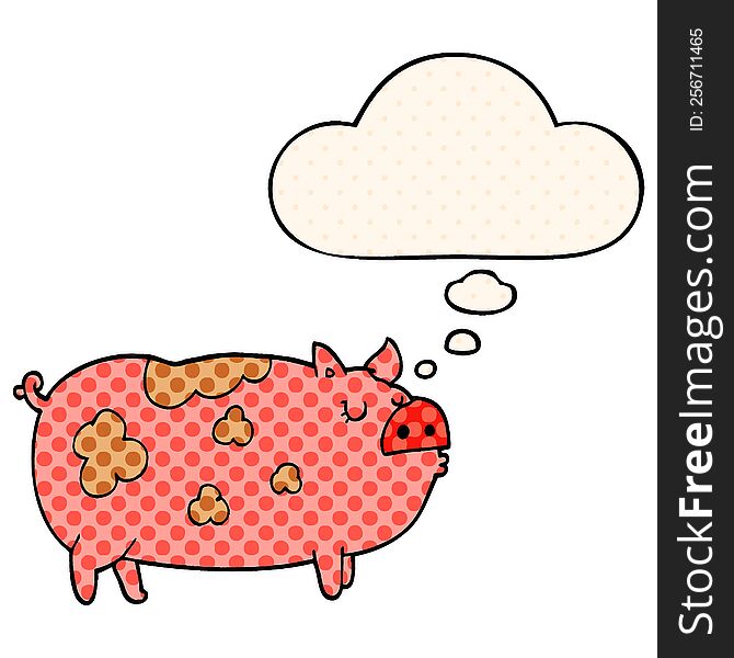 Cartoon Pig And Thought Bubble In Comic Book Style