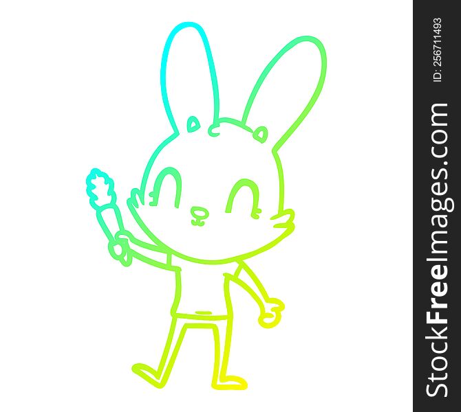 Cold Gradient Line Drawing Cute Cartoon Rabbit With Carrot