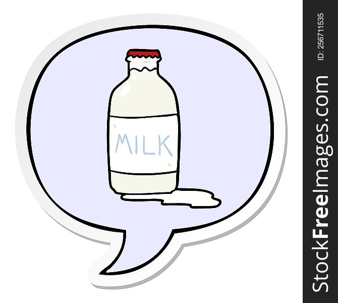 cartoon pint of fresh milk and speech bubble sticker