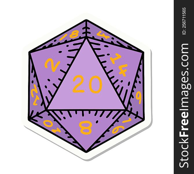 sticker of a natural 20 D20 dice roll. sticker of a natural 20 D20 dice roll