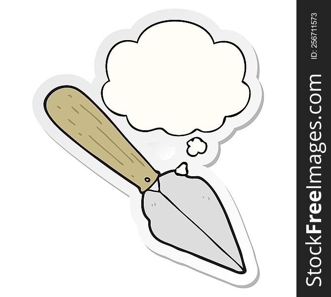 cartoon garden trowel with thought bubble as a printed sticker