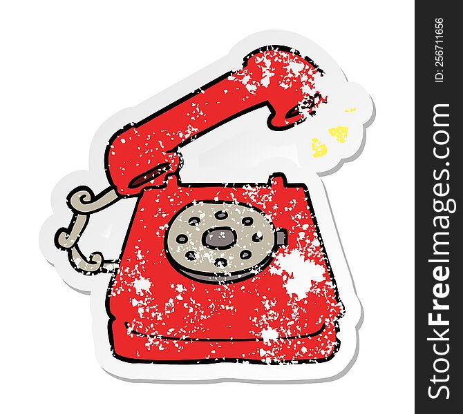 distressed sticker of a cartoon ringing telephone