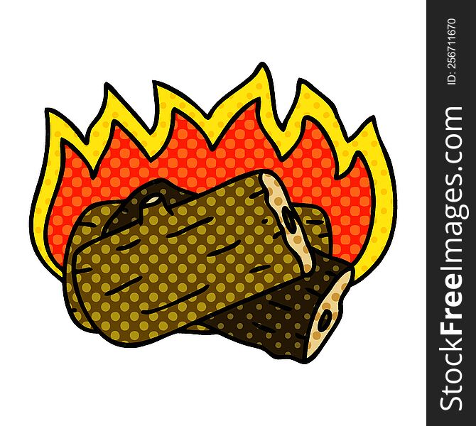 comic book style quirky cartoon burning log. comic book style quirky cartoon burning log