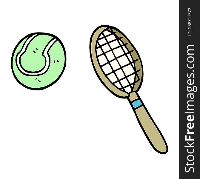 cartoon doodle tennis racket and ball