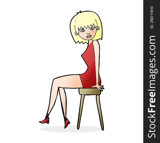 Cartoon Woman Sitting On Stool