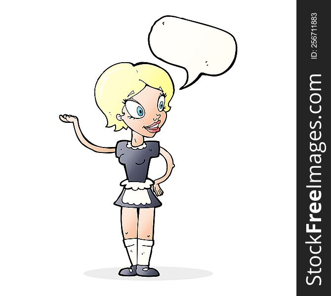 Cartoon Woman In Maid Costume With Speech Bubble