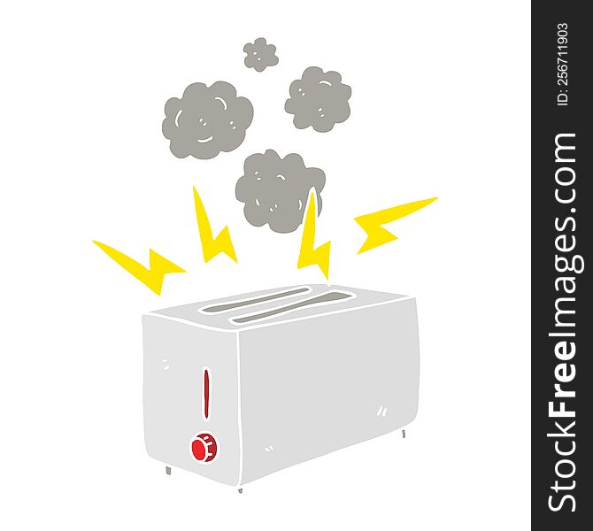 Flat Color Illustration Of A Cartoon Faulty Toaster