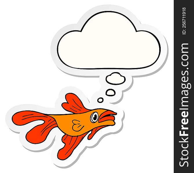 cartoon fighting fish with thought bubble as a printed sticker