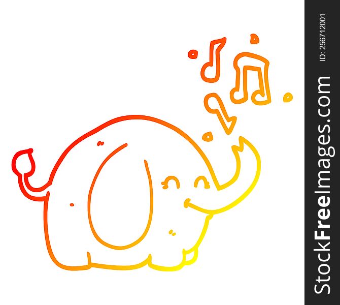 Warm Gradient Line Drawing Cartoon Trumpeting Elephant