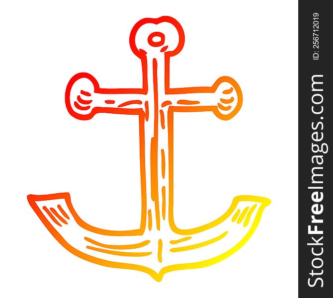 warm gradient line drawing of a cartoon ships anchor