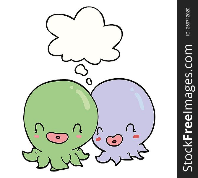 two cartoon octopi  with thought bubble. two cartoon octopi  with thought bubble