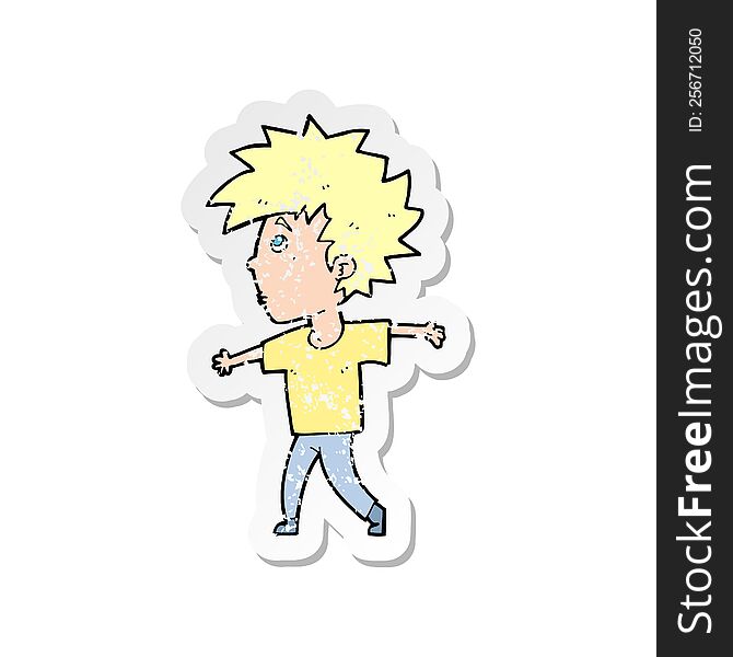 Retro Distressed Sticker Of A Cartoon Boy