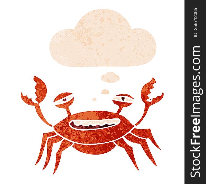 Cartoon Crab And Thought Bubble In Retro Textured Style