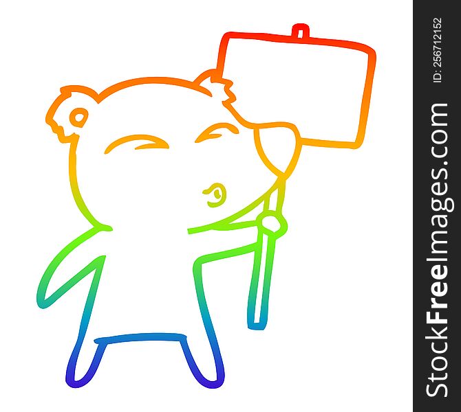 rainbow gradient line drawing of a cartoon polar bear with placard