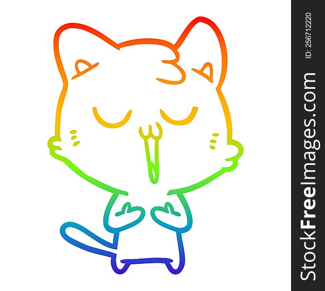 rainbow gradient line drawing of a cartoon cat singing