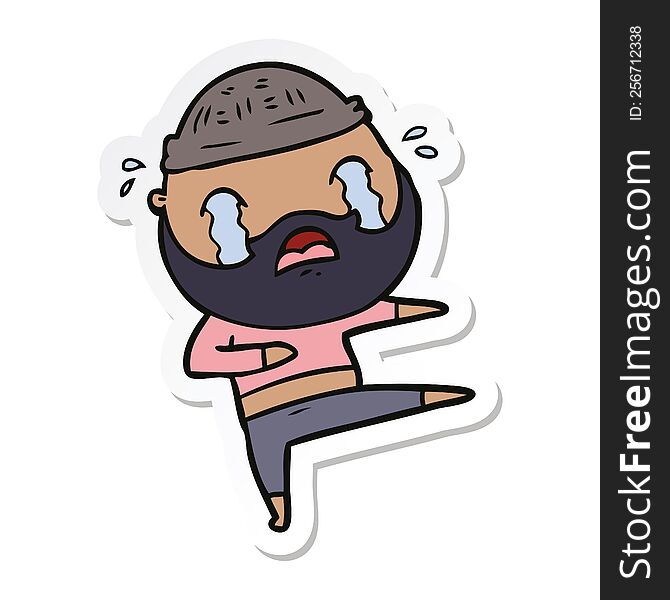 sticker of a cartoon bearded dancer crying