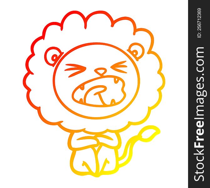 Warm Gradient Line Drawing Cartoon Angry Lion