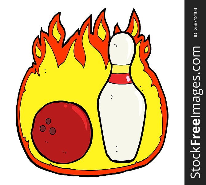 ten pin bowling cartoon symbol with fire