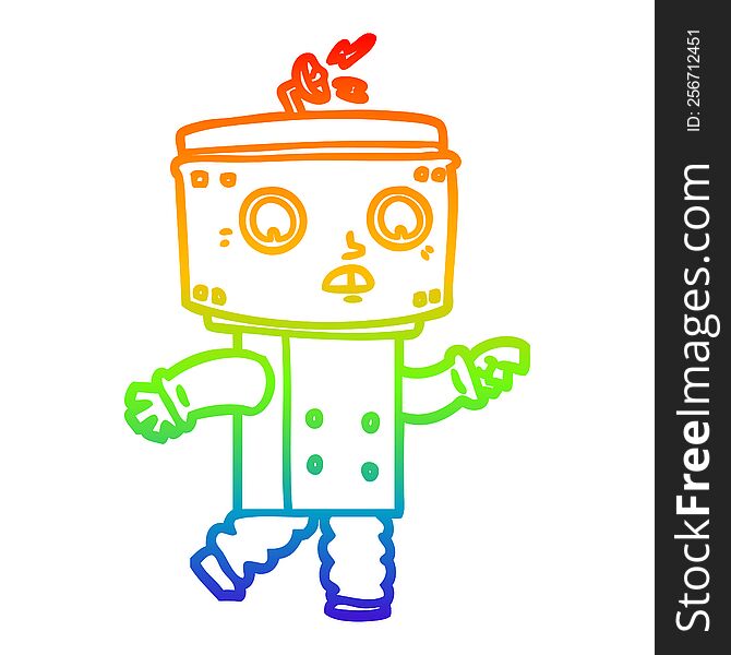 Rainbow Gradient Line Drawing Cartoon Robot Pointing