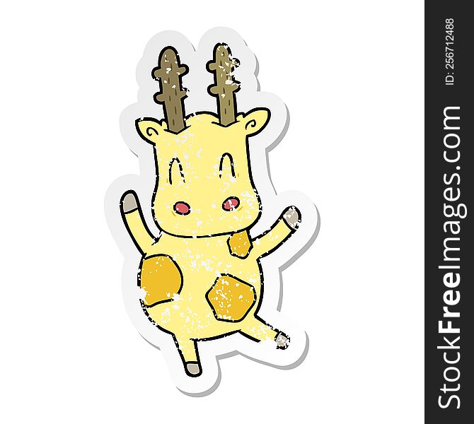 distressed sticker of a cute cartoon giraffe