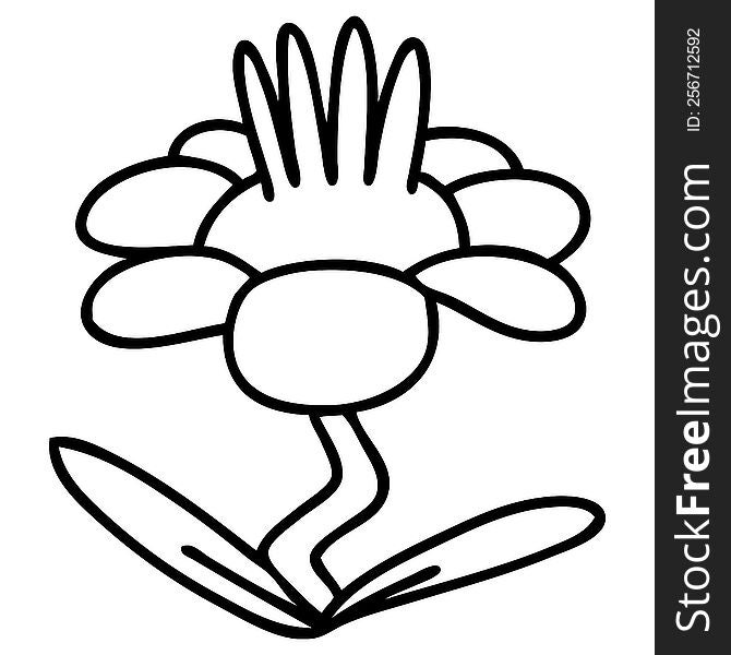 line doodle of a single flower growing. line doodle of a single flower growing