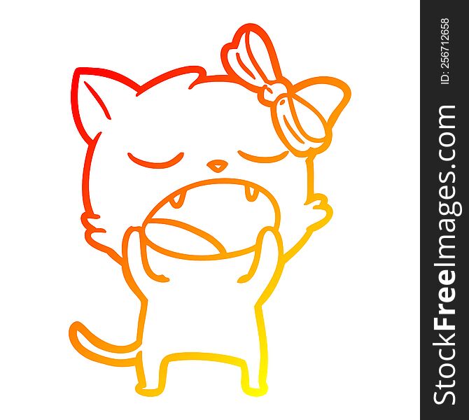warm gradient line drawing of a cartoon yawning cat