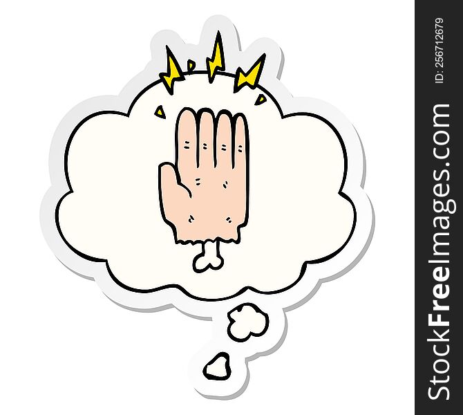 Cartoon Magic Halloween Zombie Hand And Thought Bubble As A Printed Sticker