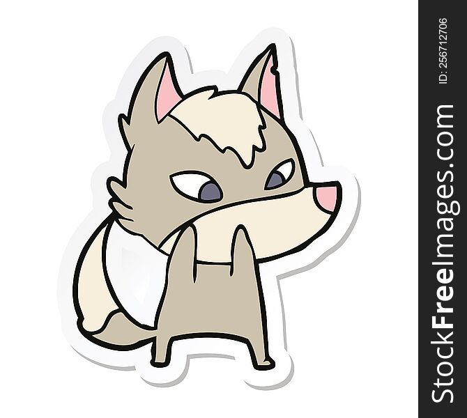 sticker of a shy cartoon wolf