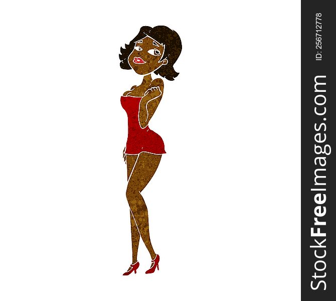 Cartoon Attractive Woman In Short Dress