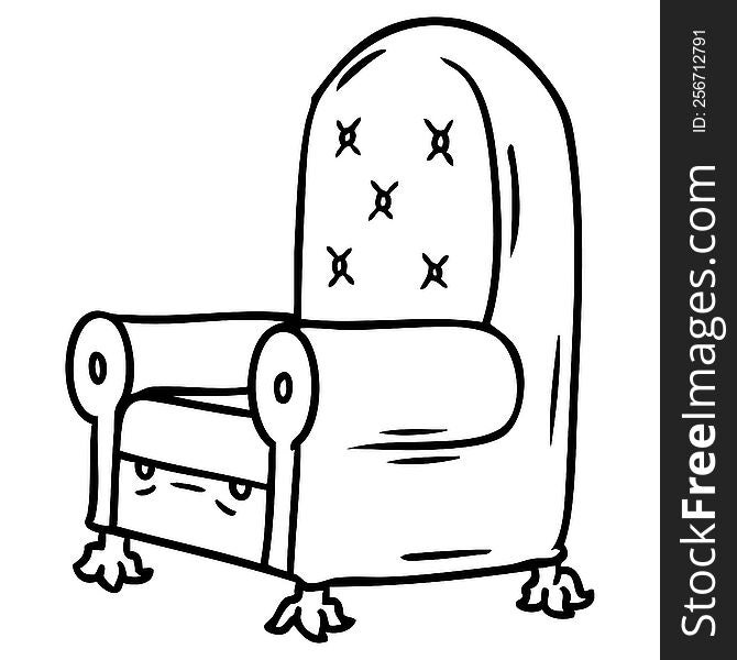 Line Drawing Doodle Of A Blue Arm Chair